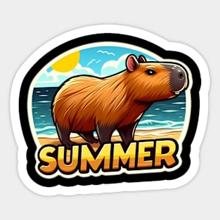 Cute summer capybara on the beach Sticker